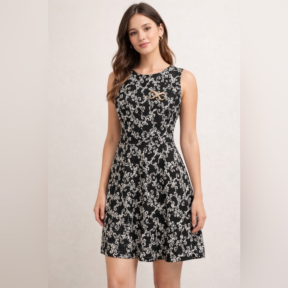 Elegant Black and White Patterned Dress